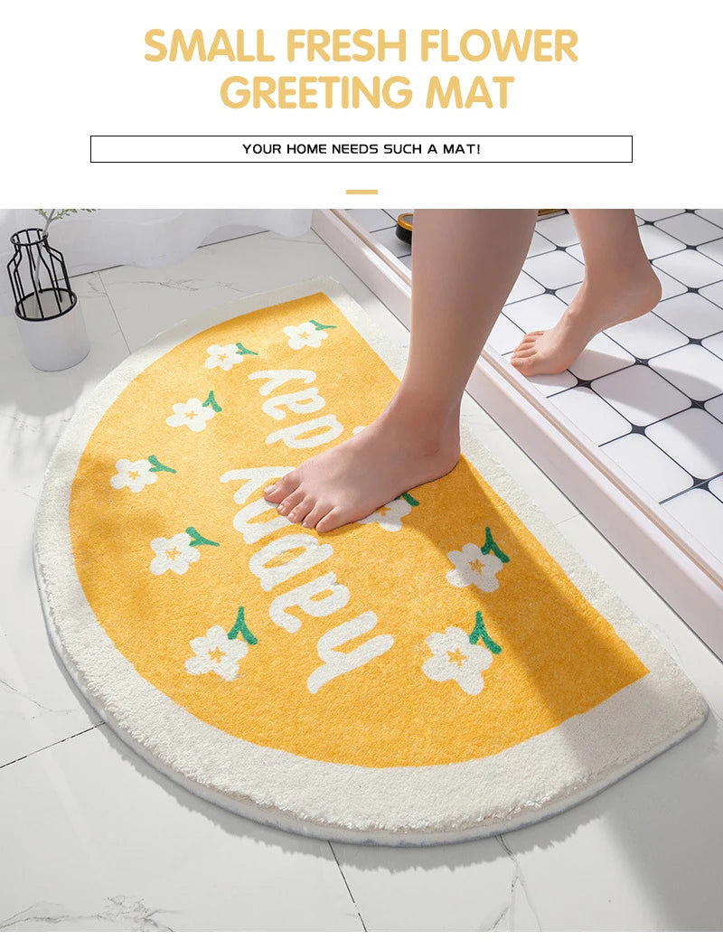 Tapis de sol doux absorbant et antidérapant, tapis de fleurs de texte frais, tapis d'entrée de maison, tapis de chambre à coucher, tapis de toilette, coussin de pied HODoor