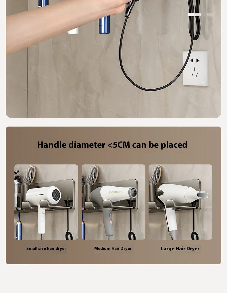 Gun Grey Non-Perforated Wall-Mounted Electric Rack Integrated Toilet Storage for Toothbrush Mouthwash Cup Hair Storage Holder