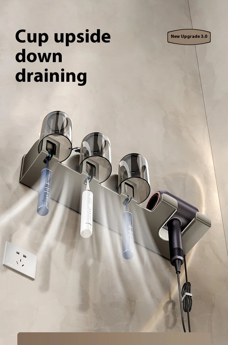 Gun Grey Non-Perforated Wall-Mounted Electric Rack Integrated Toilet Storage for Toothbrush Mouthwash Cup Hair Storage Holder