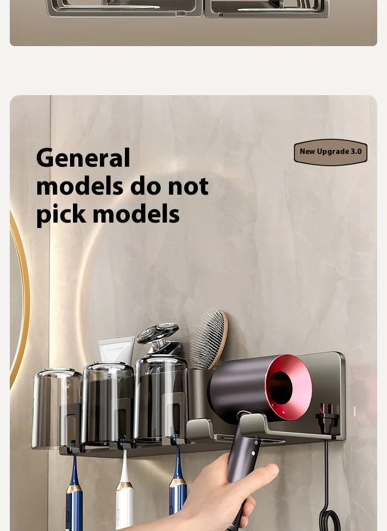 Gun Grey Non-Perforated Wall-Mounted Electric Rack Integrated Toilet Storage for Toothbrush Mouthwash Cup Hair Storage Holder