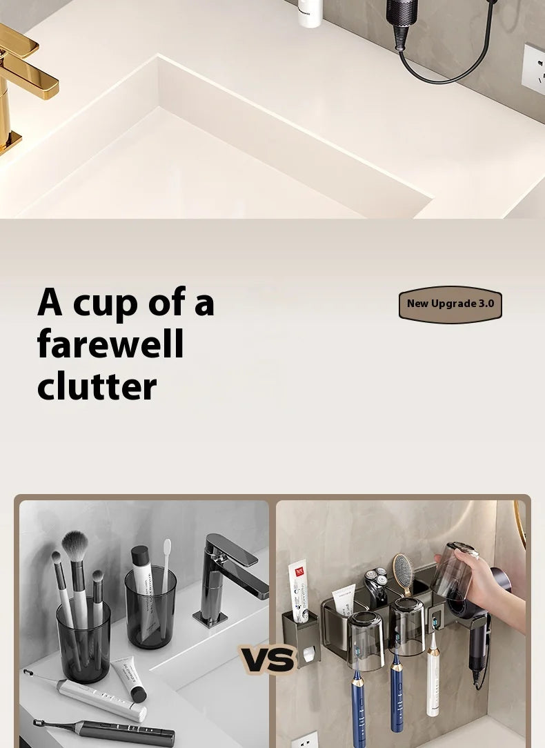 Gun Grey Non-Perforated Wall-Mounted Electric Rack Integrated Toilet Storage for Toothbrush Mouthwash Cup Hair Storage Holder