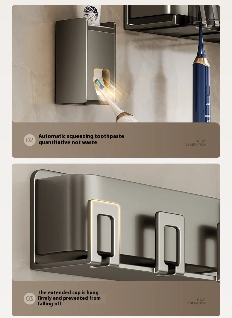 Gun Grey Non-Perforated Wall-Mounted Electric Rack Integrated Toilet Storage for Toothbrush Mouthwash Cup Hair Storage Holder