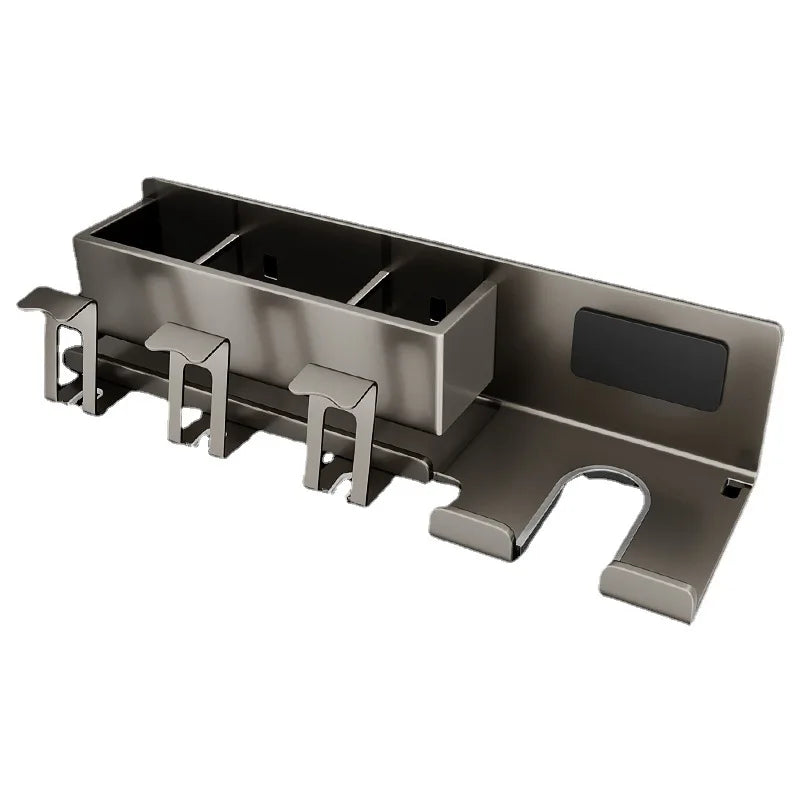 Gun Grey Non-Perforated Wall-Mounted Electric Rack Integrated Toilet Storage for Toothbrush Mouthwash Cup Hair Storage Holder