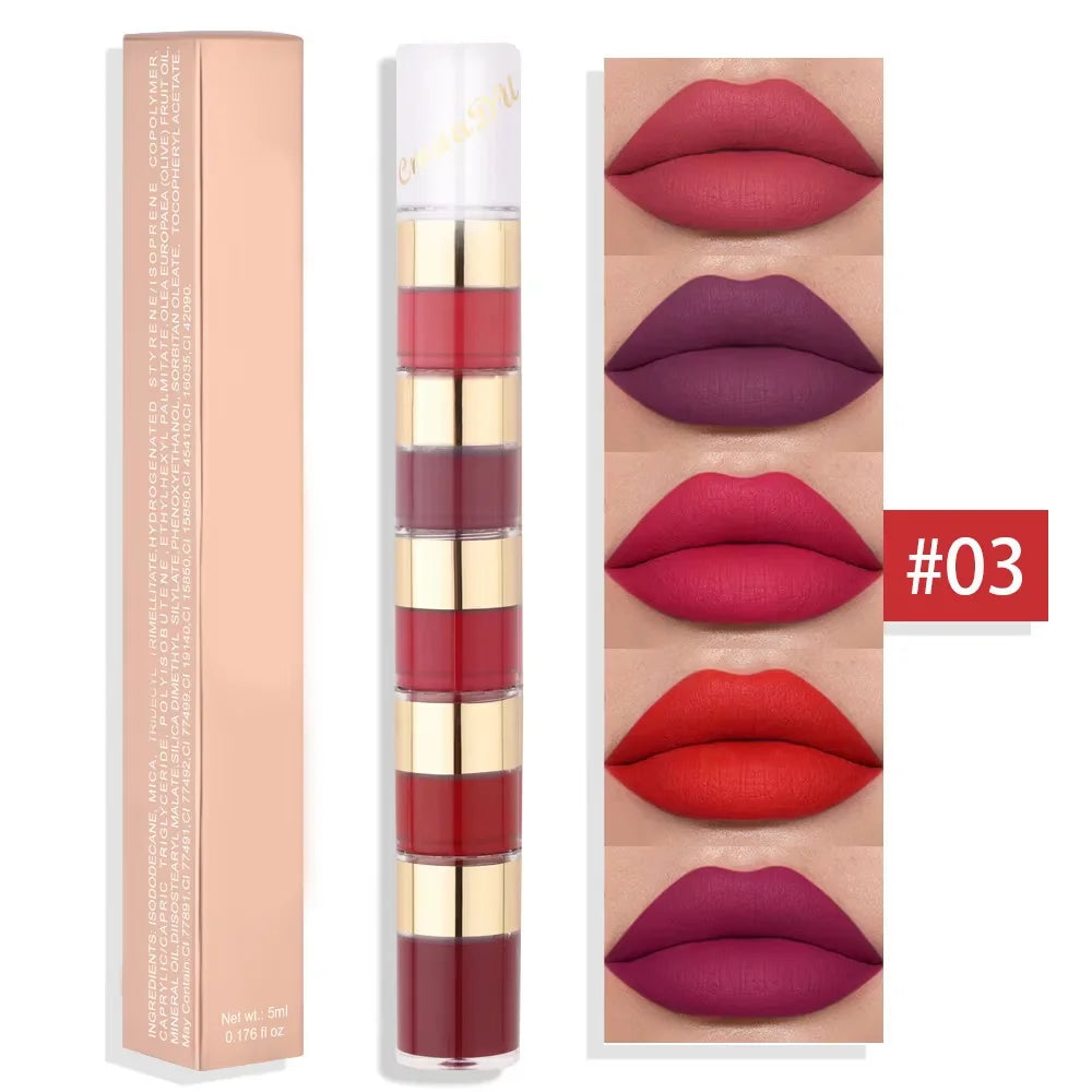 Long Lasting Lip Gloss Mini Lipstick Set Matte Lipstick Makeup Set Velvet 5 in 1 Odm Oem