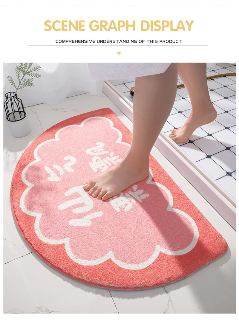 Tapis de sol doux absorbant et antidérapant, tapis de fleurs de texte frais, tapis d'entrée de maison, tapis de chambre à coucher, tapis de toilette, coussin de pied HODoor