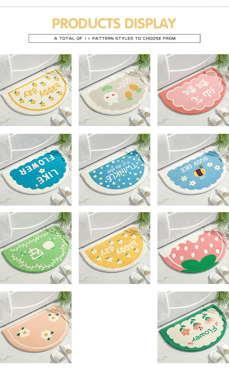 Tapis de sol doux absorbant et antidérapant, tapis de fleurs de texte frais, tapis d'entrée de maison, tapis de chambre à coucher, tapis de toilette, coussin de pied HODoor