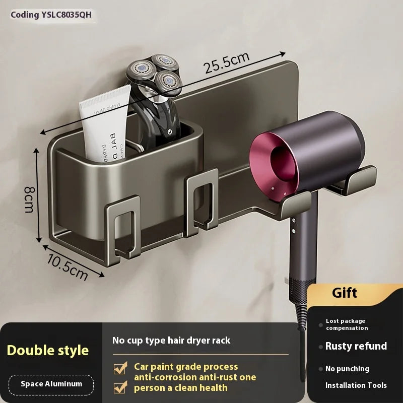 Gun Grey Non-Perforated Wall-Mounted Electric Rack Integrated Toilet Storage for Toothbrush Mouthwash Cup Hair Storage Holder