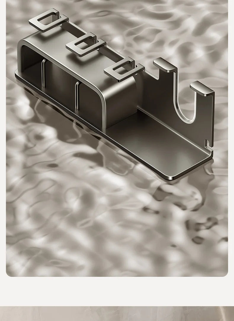 Gun Grey Non-Perforated Wall-Mounted Electric Rack Integrated Toilet Storage for Toothbrush Mouthwash Cup Hair Storage Holder