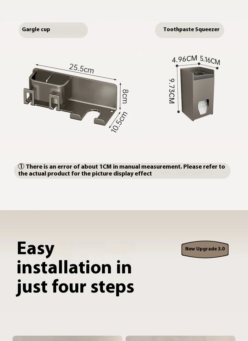 Gun Grey Non-Perforated Wall-Mounted Electric Rack Integrated Toilet Storage for Toothbrush Mouthwash Cup Hair Storage Holder