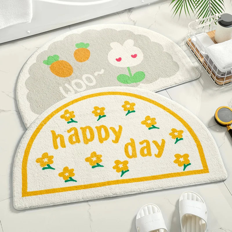 Tapis de sol doux absorbant et antidérapant, tapis de fleurs de texte frais, tapis d'entrée de maison, tapis de chambre à coucher, tapis de toilette, coussin de pied HODoor
