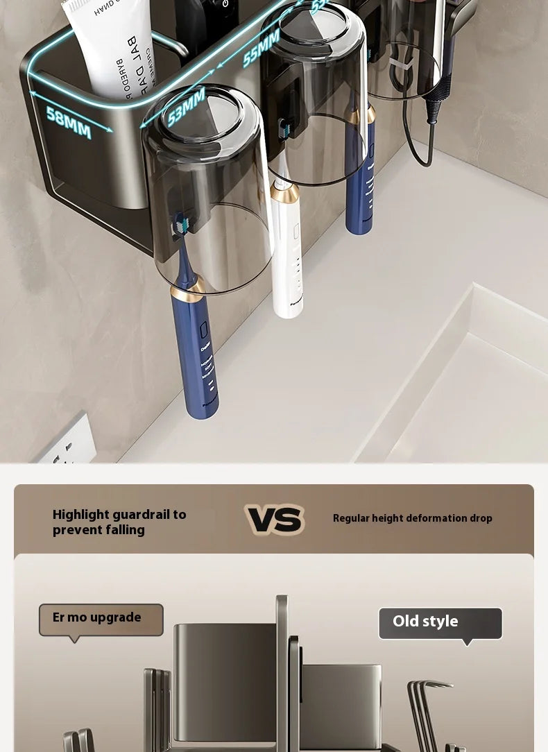 Gun Grey Non-Perforated Wall-Mounted Electric Rack Integrated Toilet Storage for Toothbrush Mouthwash Cup Hair Storage Holder