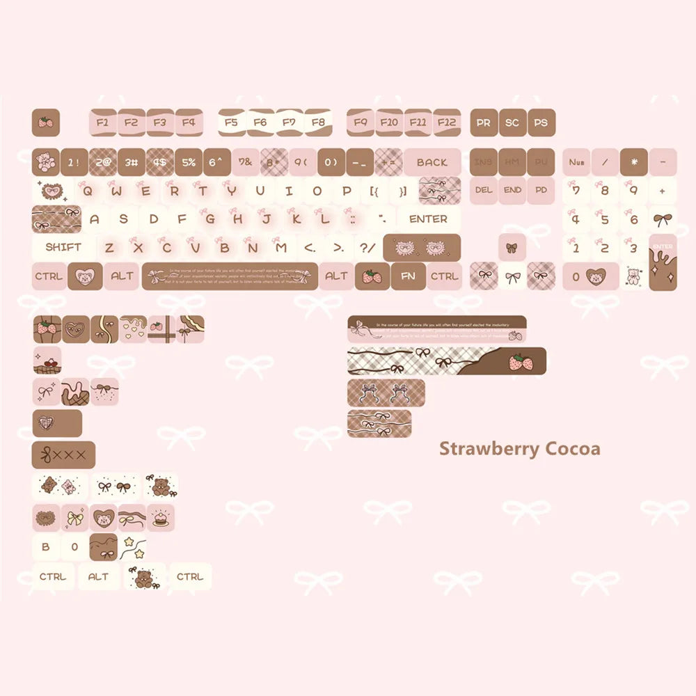 Strawberry Cocoa Keycaps 136 Keys Cherry/XOA Profile Durable PBT Dye Sublimation for Mx Switch 61/64/104/108 Mechanical Keyboard
