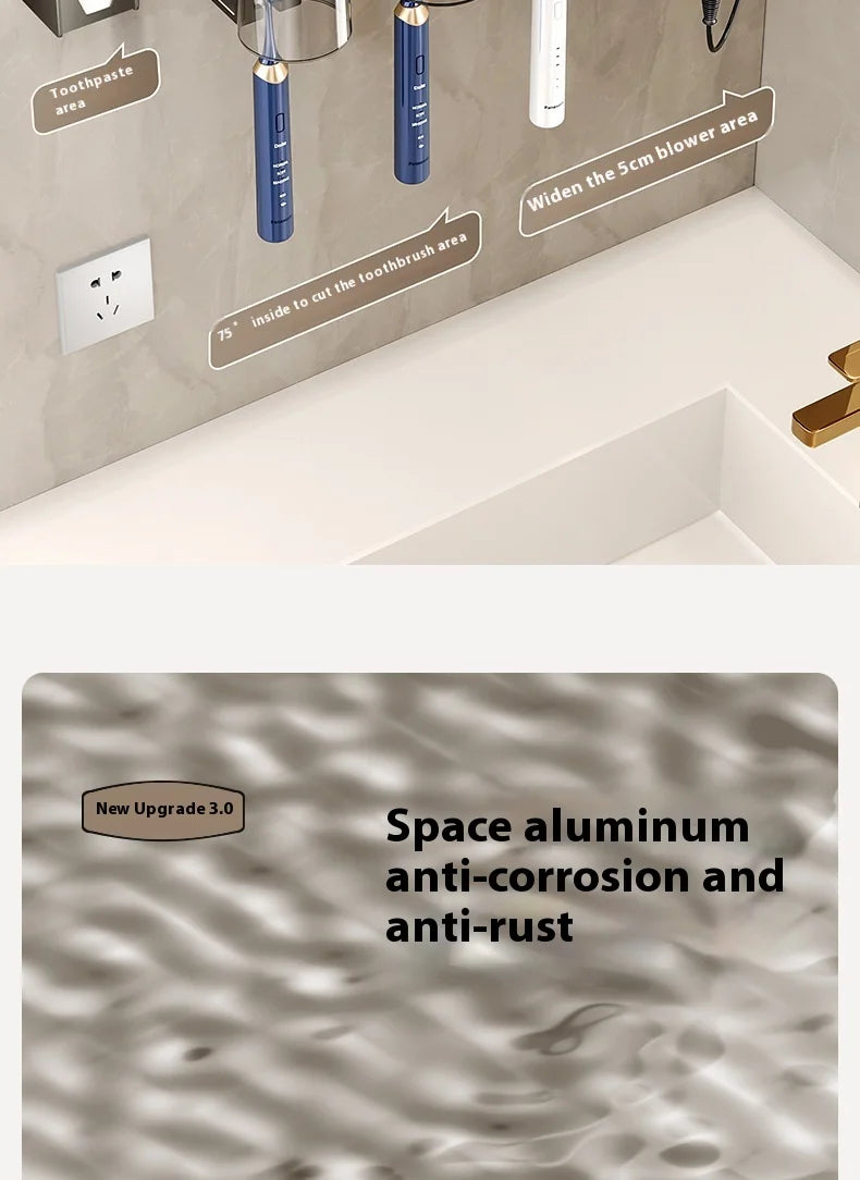 Gun Grey Non-Perforated Wall-Mounted Electric Rack Integrated Toilet Storage for Toothbrush Mouthwash Cup Hair Storage Holder