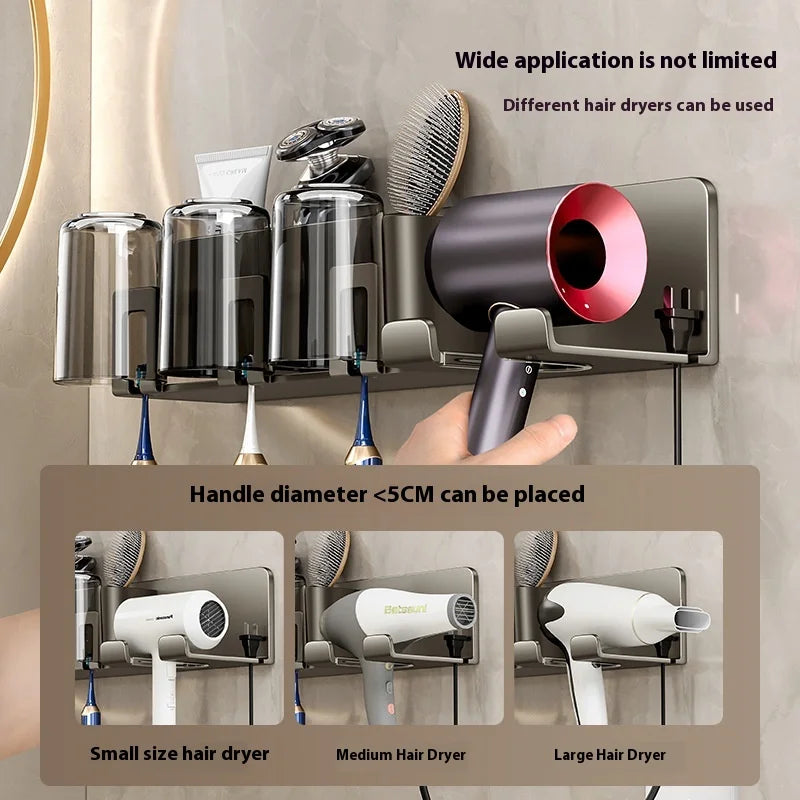 Gun Grey Non-Perforated Wall-Mounted Electric Rack Integrated Toilet Storage for Toothbrush Mouthwash Cup Hair Storage Holder