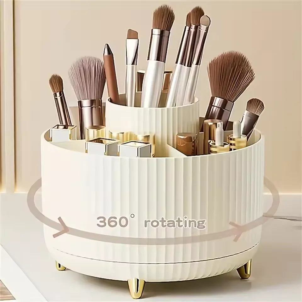 360 °   Boîte de rangement rotative, organisateur de maquillage de bureau, porte-brosse cosmétique, rouge à lèvres, porte-crayon à sourcils, conteneur de bijoux