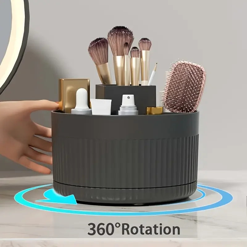 360 °   Boîte de rangement rotative, organisateur de maquillage de bureau, porte-brosse cosmétique, rouge à lèvres, porte-crayon à sourcils, conteneur de bijoux