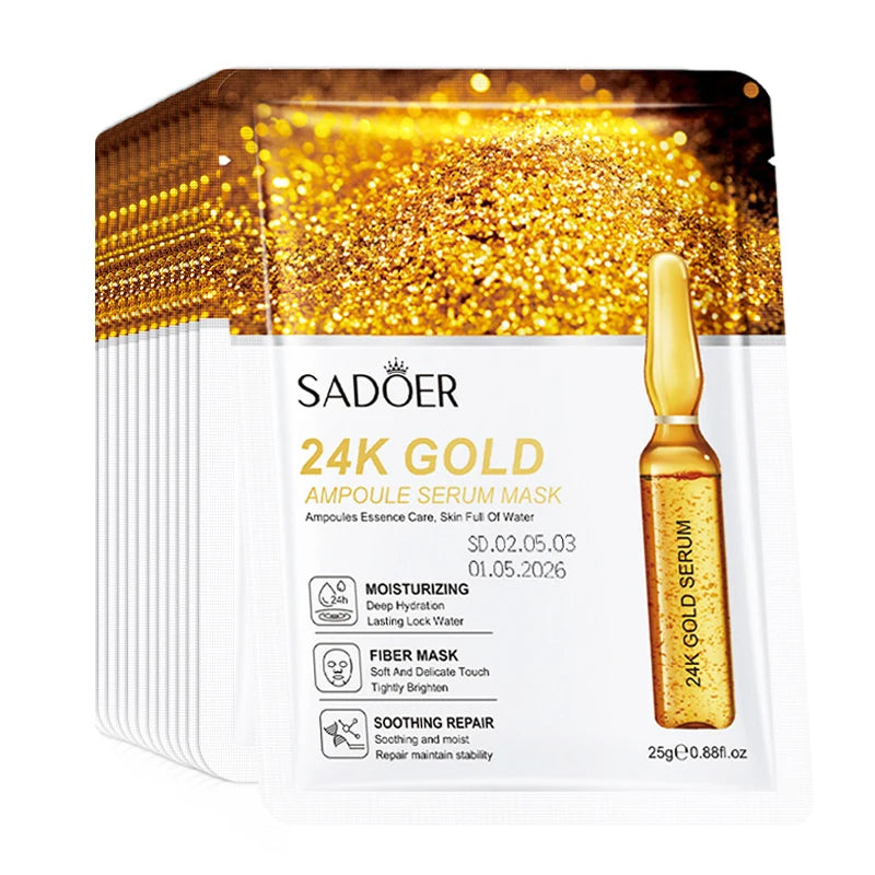 10 pièces SADOER 24K or vitamine C acide hyaluronique masque Facial hydratant raffermissant hydratant masques faciaux produits de soins de la peau