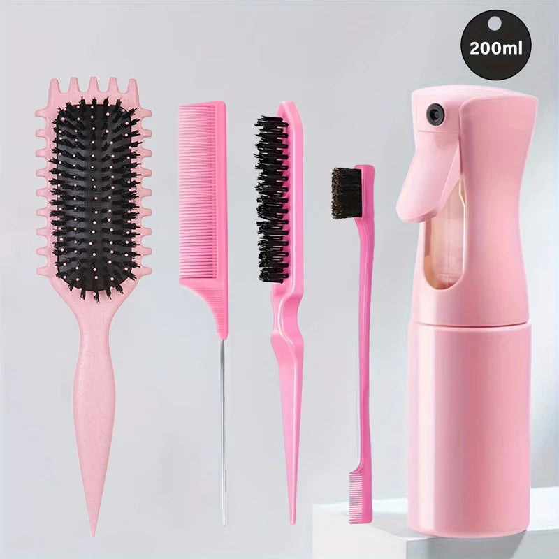 Ensemble démêlant et coiffant 5 pièces: brosse de contrôle des bords de peigne à queue de Rat incurvée Curl Candy Bursh – Parfaite pour les résultats de qualité Salon
