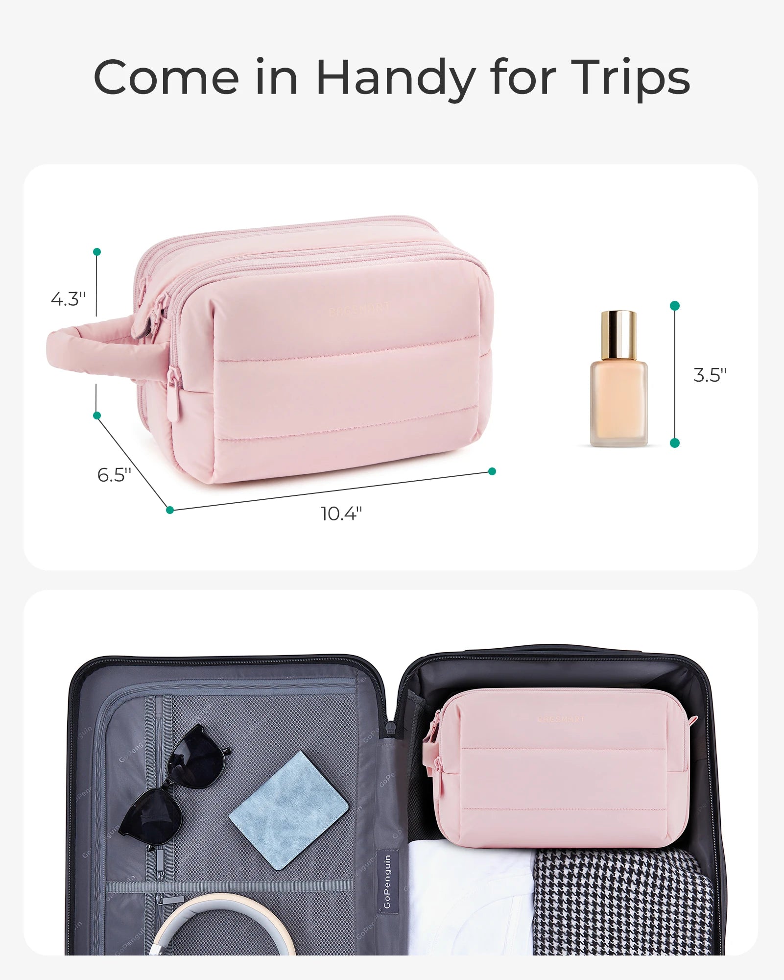 BAGSMART trousse de toilette de voyage sac cosmétique étanche pour femme sac de rangement de produits de soins de la peau de grande capacité sac de bain sec et humide