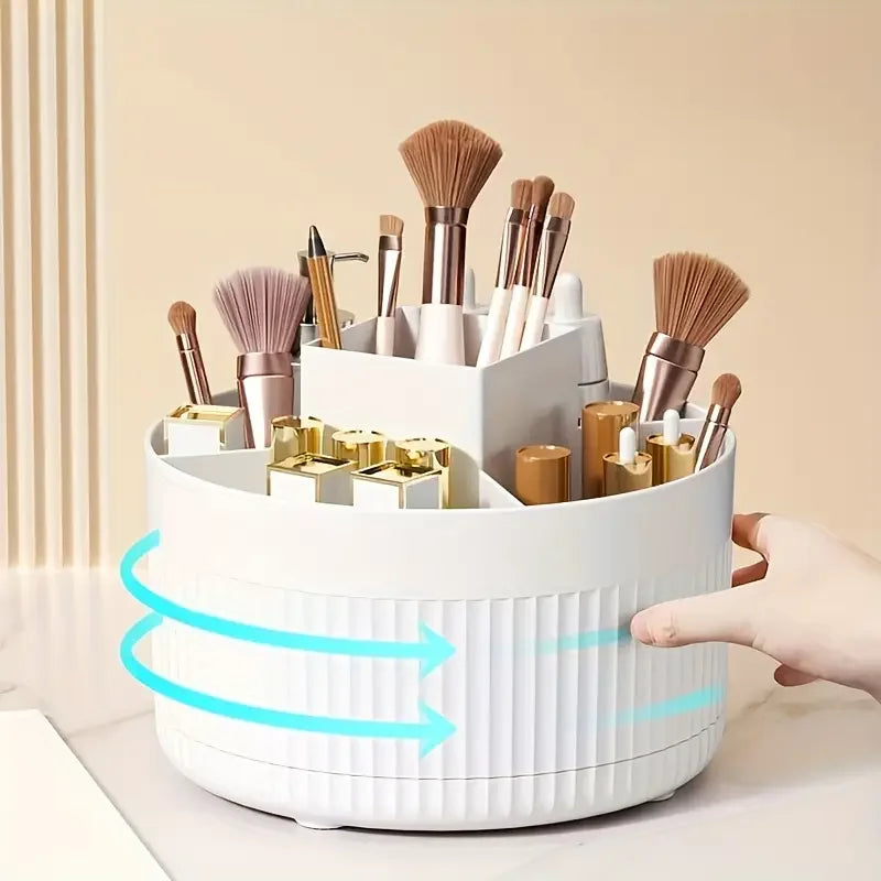 360 °   Boîte de rangement rotative, organisateur de maquillage de bureau, porte-brosse cosmétique, rouge à lèvres, porte-crayon à sourcils, conteneur de bijoux