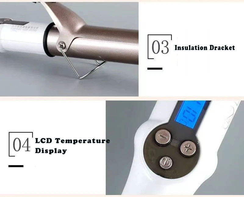 Fer à friser électrique professionnel, bigoudis en céramique, LCD, boucles à rouleaux, baguette ondulée, outils de coiffage à la mode