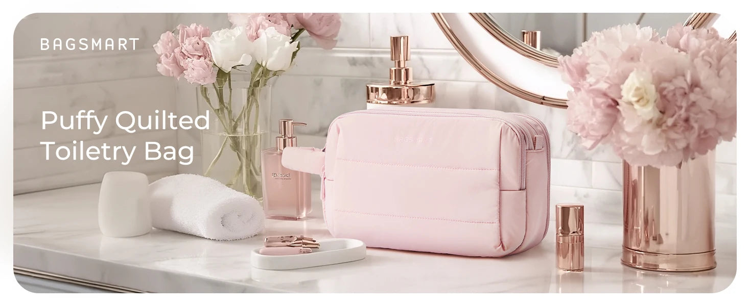 BAGSMART trousse de toilette de voyage sac cosmétique étanche pour femme sac de rangement de produits de soins de la peau de grande capacité sac de bain sec et humide