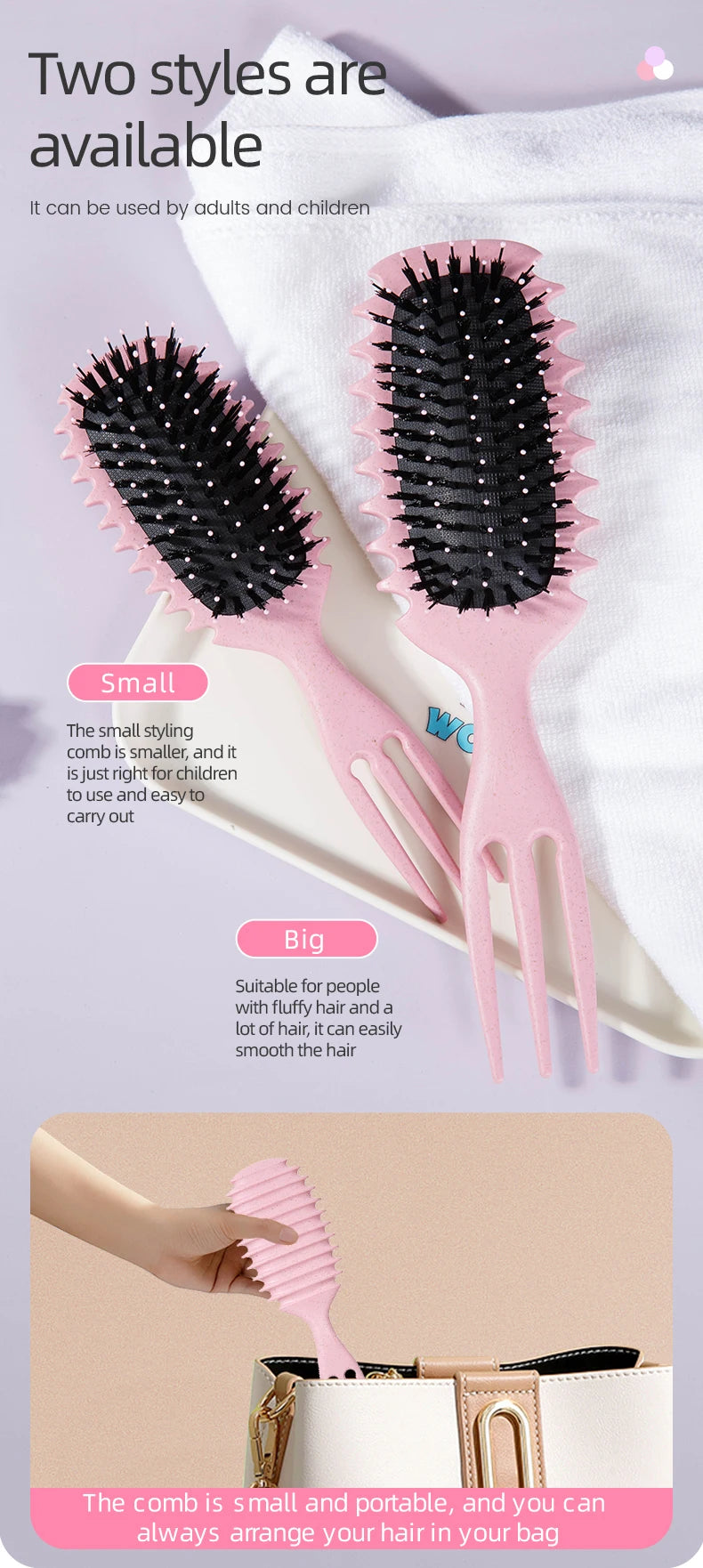 Brosse coiffante pour cheveux bouclés Candy Bursh: boucles définies sur cheveux mouillés, poils en Nylon, peigne démêlant et volumateur pour tous les types de cheveux, 1 pièce