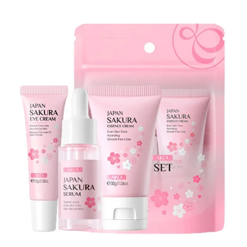 3 pièces/ensemble LAIKOU ensemble de soins de la peau vitamine C Sakura escargot Essence sérum & crème pour les yeux & crème pour le visage hydratant taille de voyage ensemble de soins de la peau