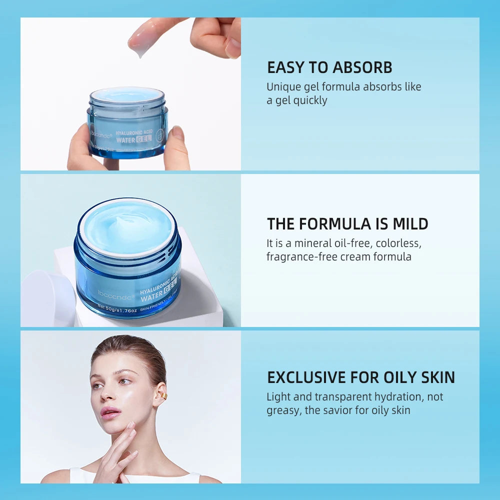 Gel d'eau hydratant à l'acide hyaluronique/crème hydratante pour le visage, hydratant quotidien pour peau sèche, améliore la sécheresse, 50g