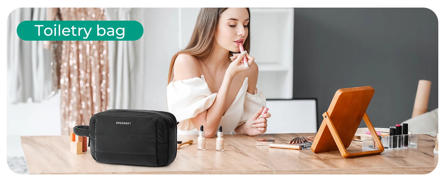 BAGSMART trousse de toilette de voyage sac cosmétique étanche pour femme sac de rangement de produits de soins de la peau de grande capacité sac de bain sec et humide