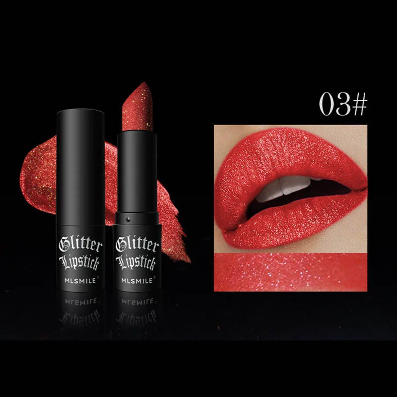 Rouge à lèvres à paillettes, 6 couleurs, imperméable, longue durée, diamant nacré, métallique, noir, maquillage pour femmes, cosmétique