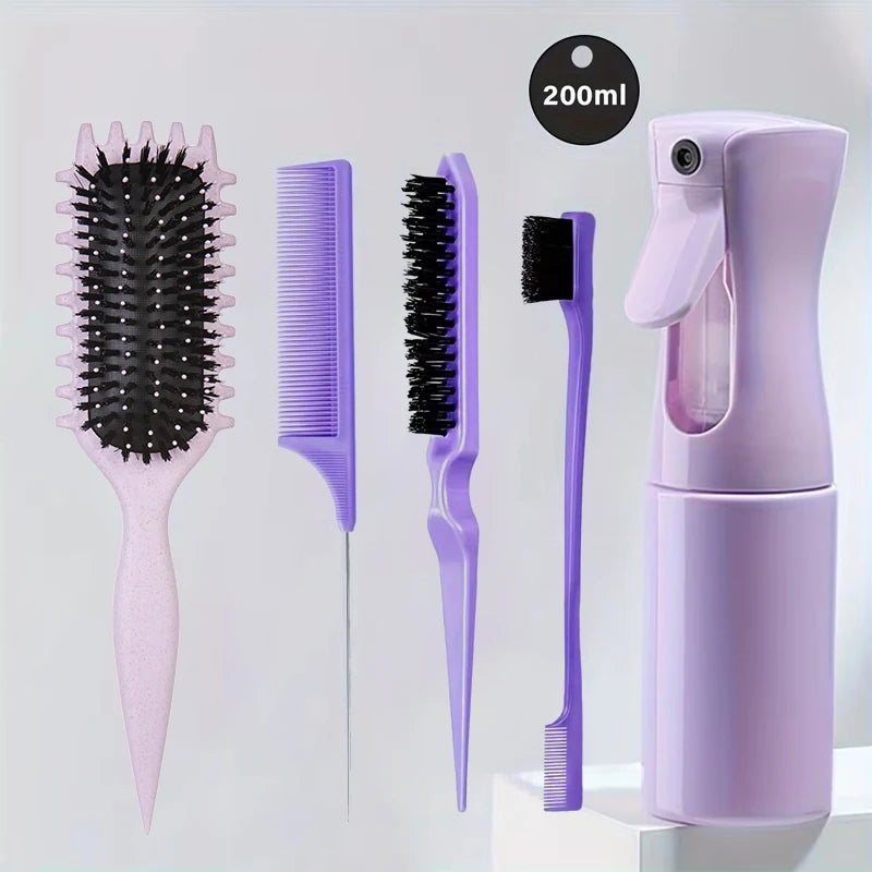 Ensemble démêlant et coiffant 5 pièces: brosse de contrôle des bords de peigne à queue de Rat incurvée Curl Candy Bursh – Parfaite pour les résultats de qualité Salon