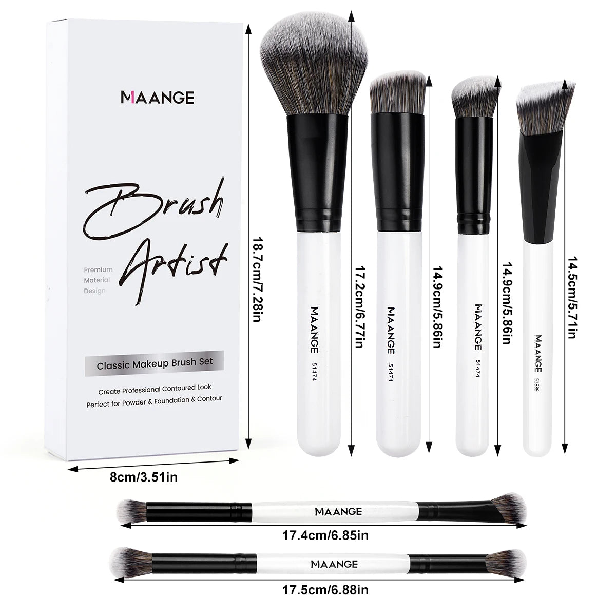 MAANGE – ensemble de pinceaux de maquillage, 6 pièces, poudre douce et Dense, correcteur de fond de teint, pinceaux de détail, mélange de maquillage professionnel, cadeau de beauté