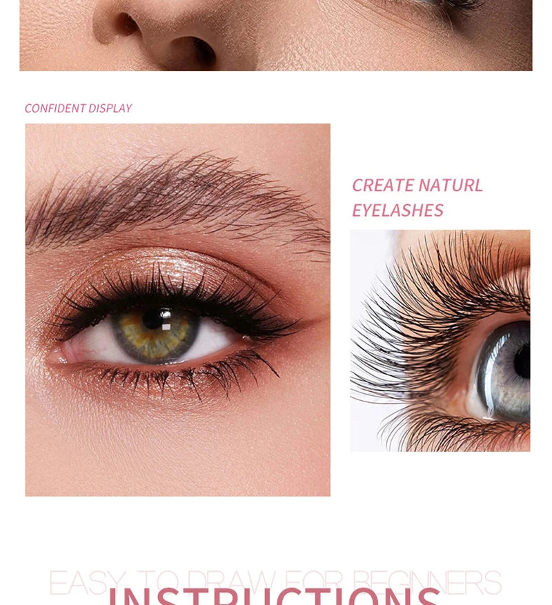 Mascara imperméable et sans maquillage, base allongée, cryptée, mince, bouclée et durable sans bavure