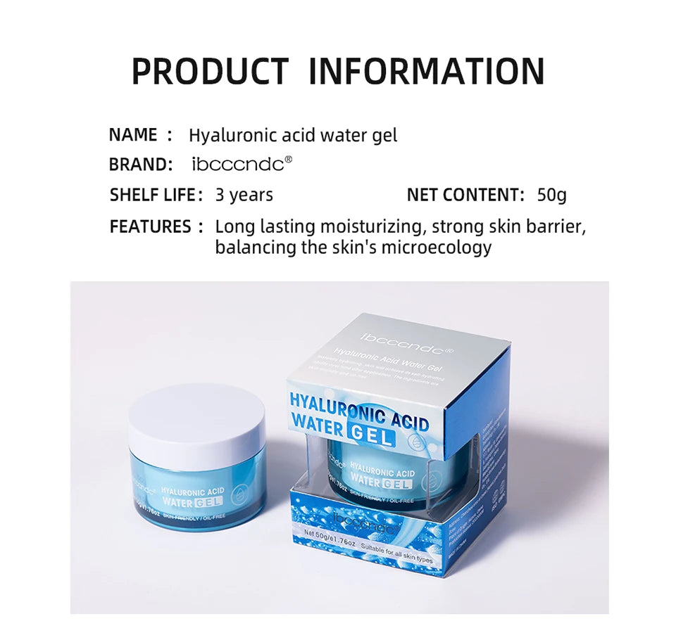 Gel d'eau hydratant à l'acide hyaluronique/crème hydratante pour le visage, hydratant quotidien pour peau sèche, améliore la sécheresse, 50g