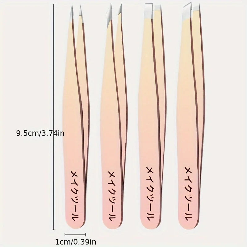 Ensemble de pincettes à sourcils dégradées, 4 pièces, pinces à sourcils en acier inoxydable, ensemble d'outils de beauté professionnels pour les poils du visage, la croissance intérieure