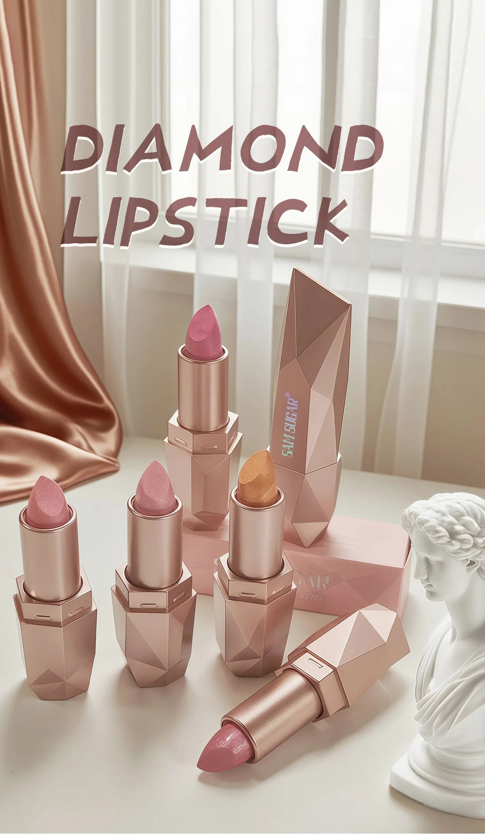 Rouge à lèvres métallique polygone, paillettes longue durée, Orange, rouge, hydratant, lumineux, scintillant, brillant, maquillage