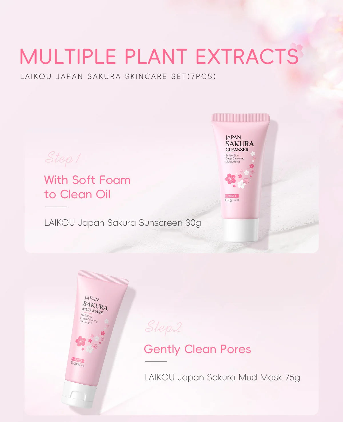 LAIKOU nettoyage Laikou hydratation hydratante japon fleur de cerisier soin de la peau 7 pièces masque de boue édition ensemble de soins du visage