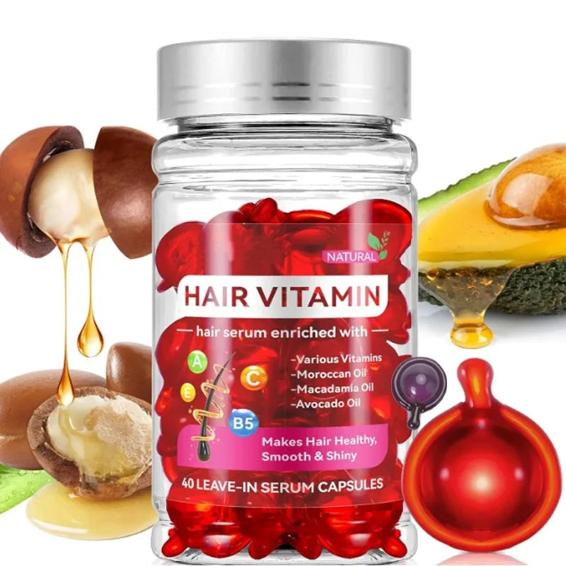 Huile de vitamine Agam marocaine, Essence de soin pour cheveux, réparation de la nutrition endommagée, produits de traitement pour l'amélioration des fentes des cheveux, 40 Capsules