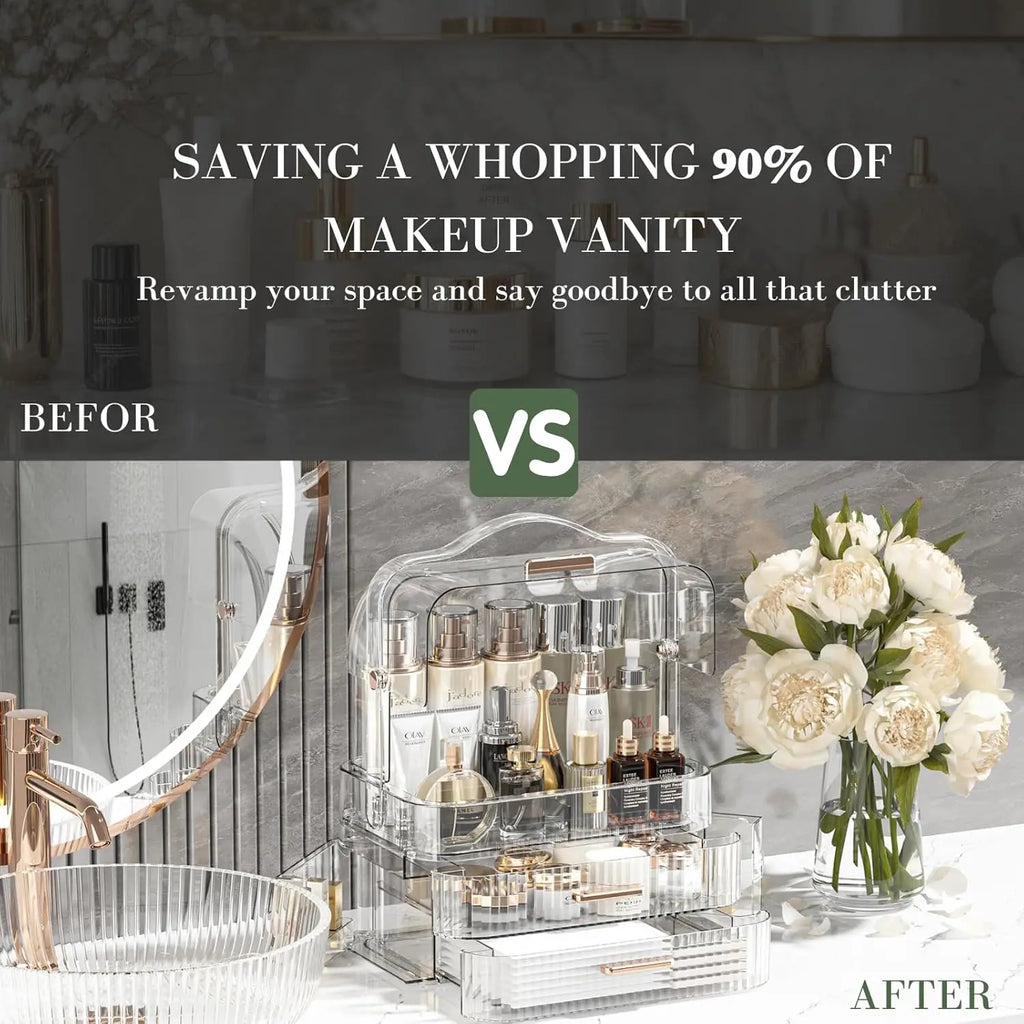 Boîte de rangement de cosmétiques avec couvercle et poignée, grande boîte de rangement de maquillage, tiroirs pour vitrines de soins de la peau, comptoir de salle de bain