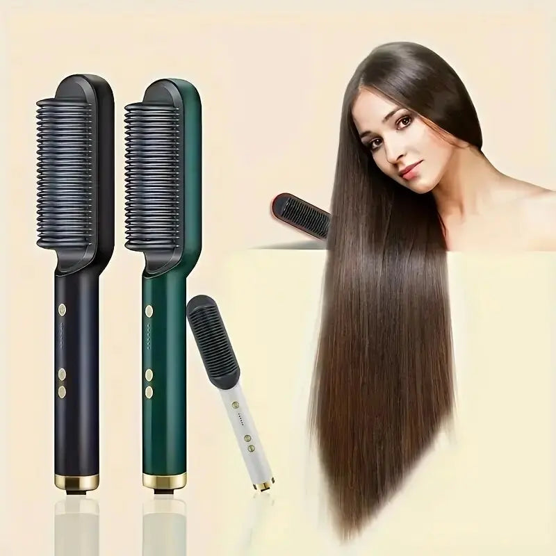 1 pièce de peigne à cheveux raides, outil de coiffure électrique 2 en 1, fer à lisser multifonctionnel