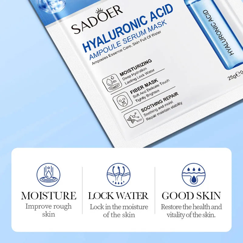 10 pièces SADOER 24K or vitamine C acide hyaluronique masque Facial hydratant raffermissant hydratant masques faciaux produits de soins de la peau