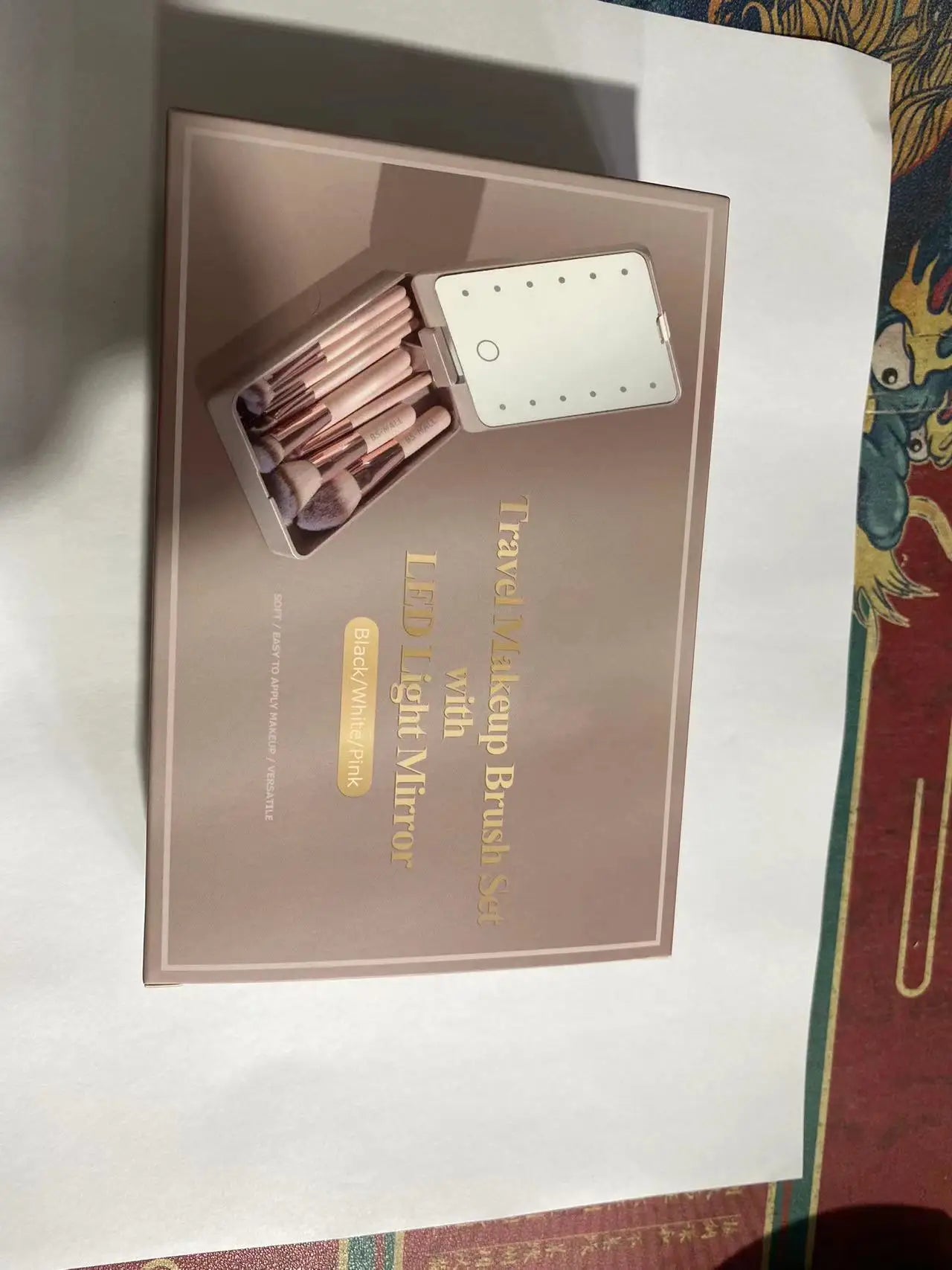 Ensemble de pinceaux de maquillage 14 pièces avec miroir éclairé, manche court Portable, lumière LED, Kit de pinceaux de maquillage rechargeables USB