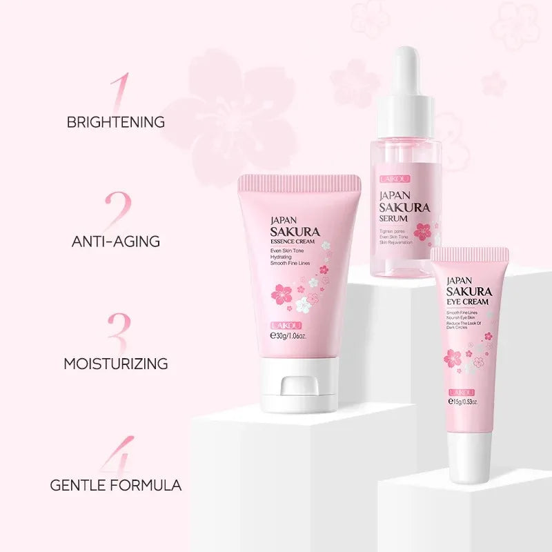 3 pièces/ensemble LAIKOU ensemble de soins de la peau vitamine C Sakura escargot Essence sérum & crème pour les yeux & crème pour le visage hydratant taille de voyage ensemble de soins de la peau