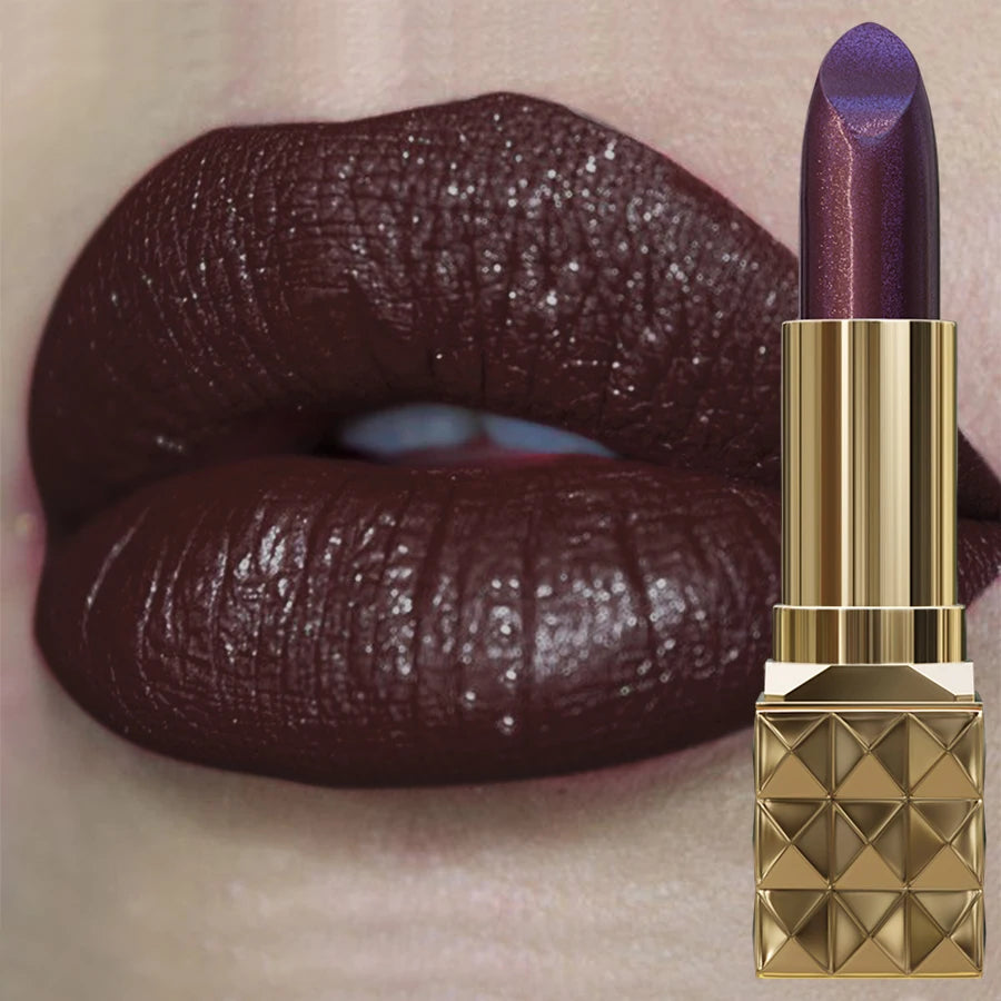 Rouge à lèvres rouge brillant à paillettes, teinte nacrée, longue durée, mat, maquillage pour les lèvres, cadeaux pour femmes, lèvres métalliques, 1 pièce