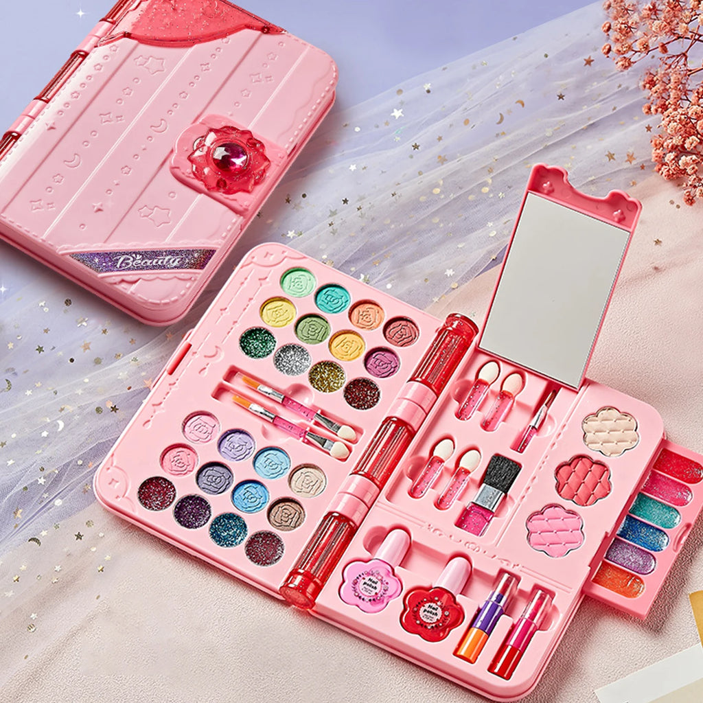 Kit de maquillage pour enfants pour filles, ensemble de jouets de maquillage lavables avec miroir, ensemble de déguisement de beauté, jouets pour enfants de 3 4 5 6 7 8 9 10 11 12 Ye