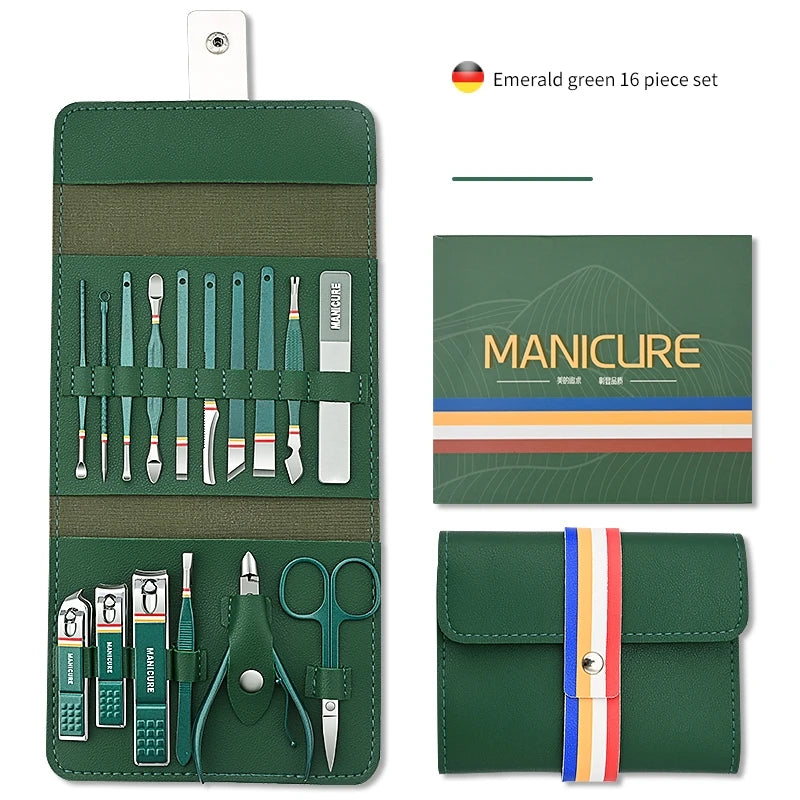 Ensemble de coupe-ongles en acier inoxydable, avec sac pliant, Kits de coupe de manucure, ciseaux, outil de maquillage et de beauté, 12 à 16 pièces/ensemble