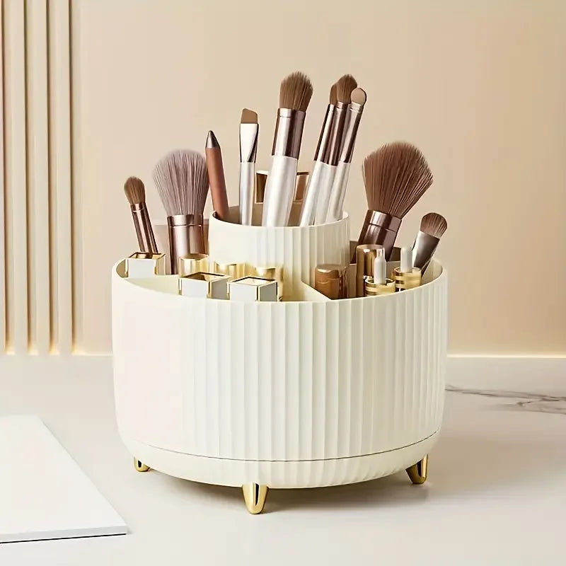 360 °   Boîte de rangement rotative, organisateur de maquillage de bureau, porte-brosse cosmétique, rouge à lèvres, porte-crayon à sourcils, conteneur de bijoux