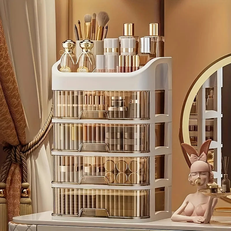 Boîte de rangement cosmétique de grande capacité, transparente, multicouche, multifonctionnelle, bureau, évaluation, bijoux, maquillage, MELJewelry