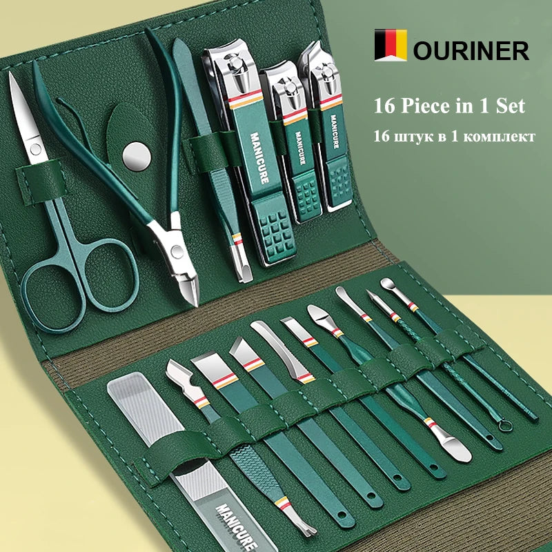 Ensemble de coupe-ongles en acier inoxydable, avec sac pliant, Kits de coupe de manucure, ciseaux, outil de maquillage et de beauté, 12 à 16 pièces/ensemble